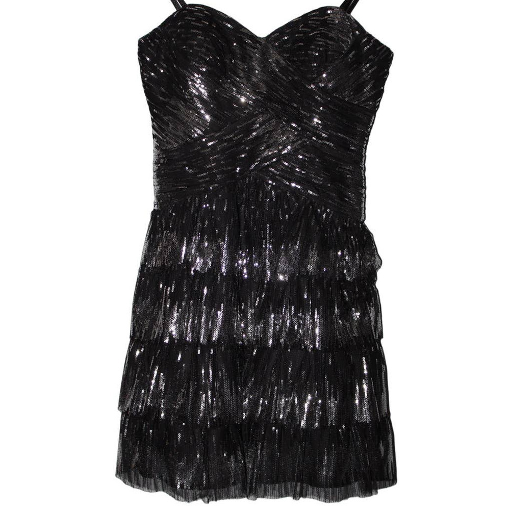 Women's Blondie Nites by Stacy Sklar Black Silver Sequin Strapless Dress Size 5